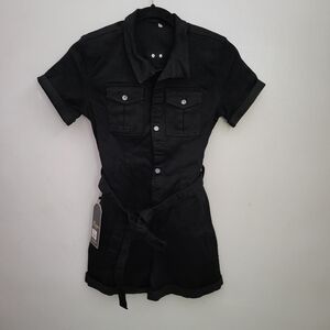 Black Button-Up Short Sleeve Romper